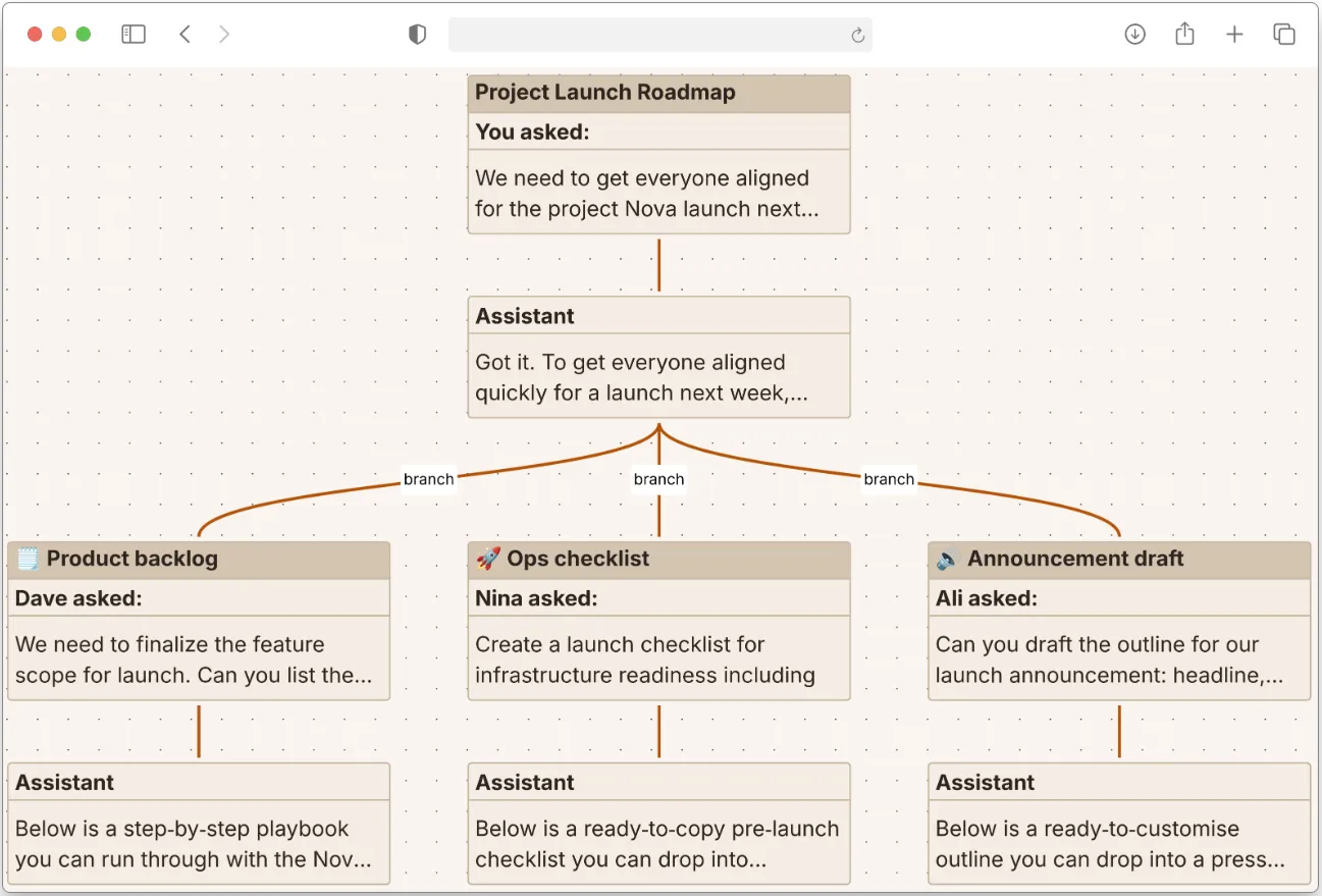 Explore multiple approaches in parallel with branching conversations
